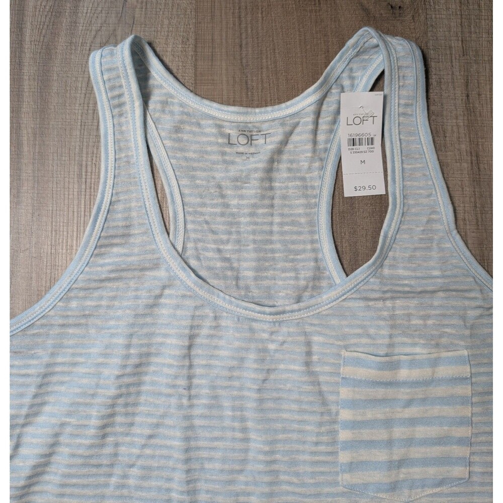 NWT Ann Taylor LOFT Size M Racerback Tank Top Stripes Linen Blend Sheer $29.50 - Picture 4 of 8